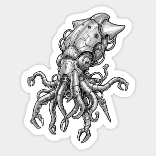 Mechanical Squid Cyberpunk Robot Illustration Sticker